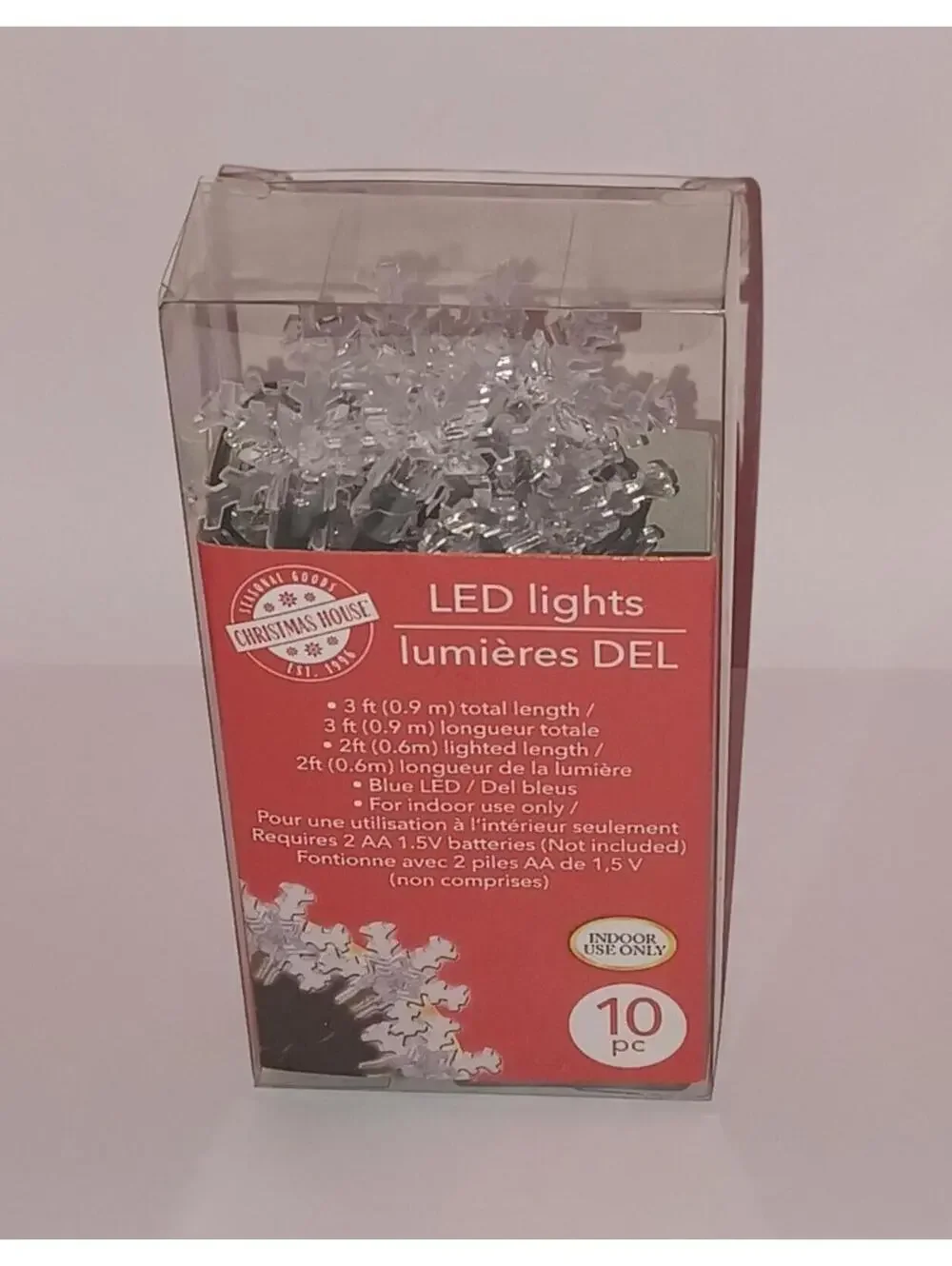 Christmas House Battery Operated 3 Feet Long With 10 Clear LED Snowflake Lights